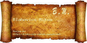 Blahovics Miksa névjegykártya